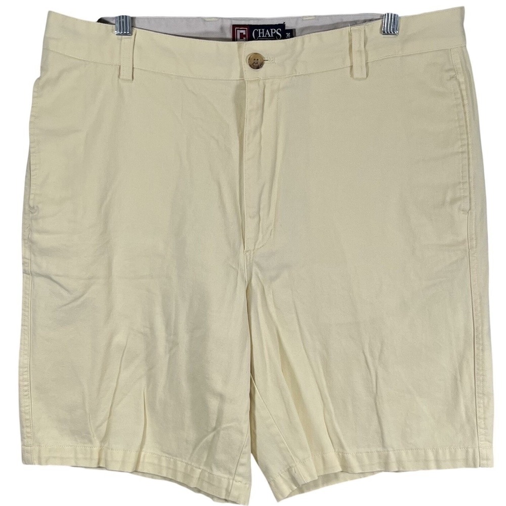CHAPS Shorts Mens XL 36 Light Yellow Cotton Flat Front Chino Preppy Outdoor